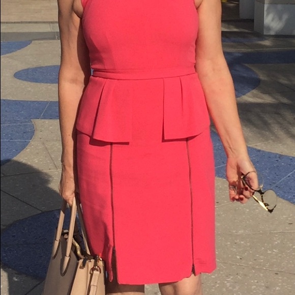 NWT BCBGMaXzria  Ashleigh Peplum Dress Light Geranium Size 12 Orig $248 - Picture 2 of 9